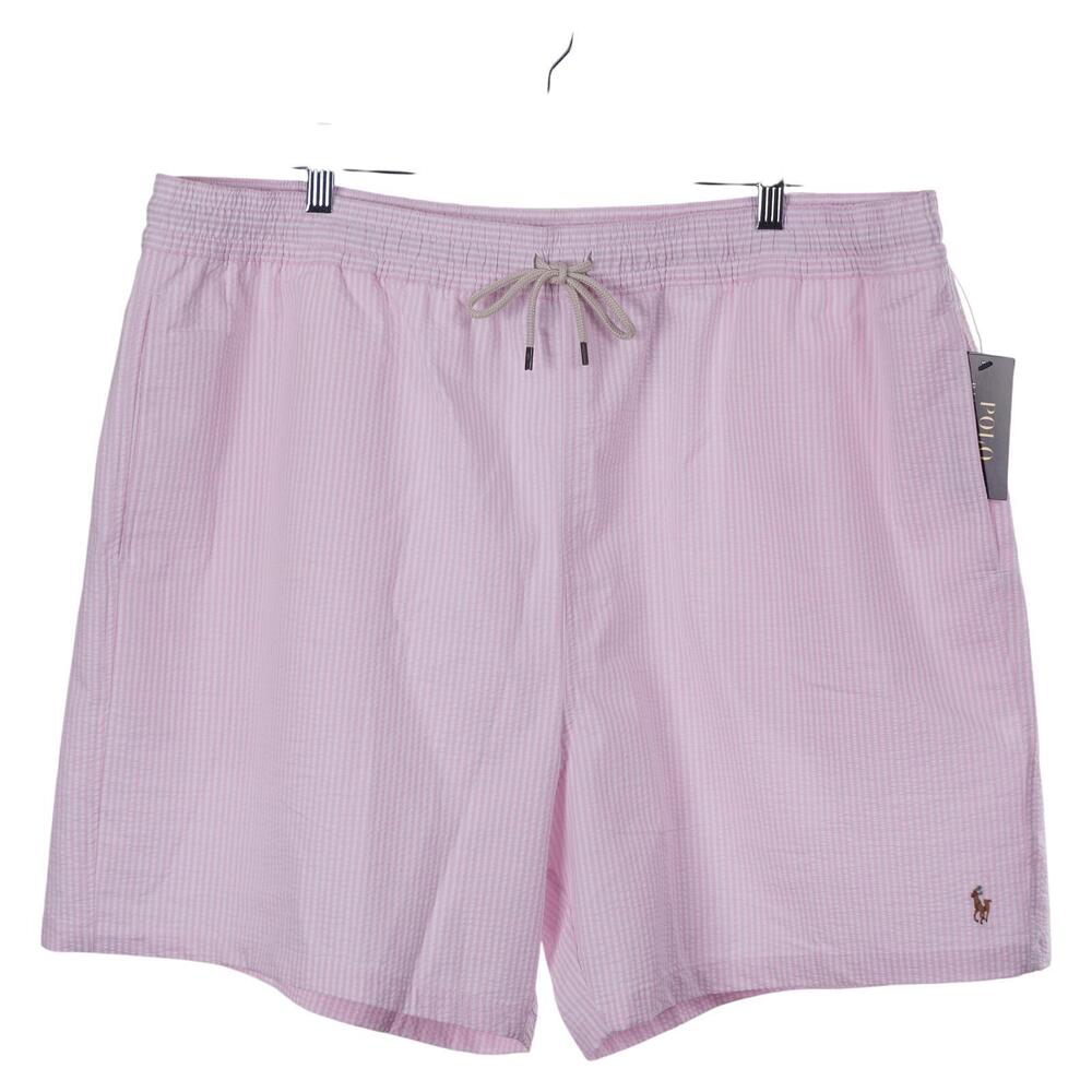 NWT Polo Ralph Lauren Traveler Swim Trunks 2XB Pink Striped Seersucker Shorts